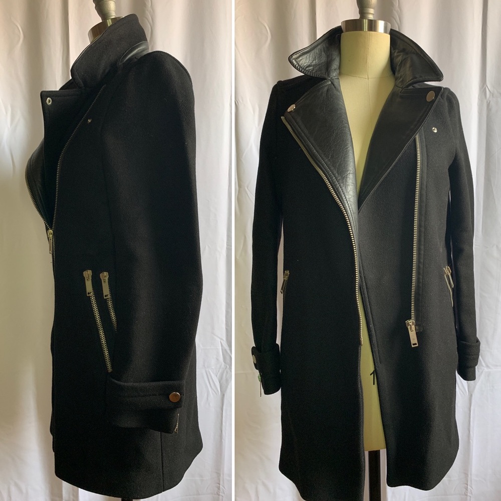 Zara Wool Black Motorcycle Wool Coat - Picture 2 of 3